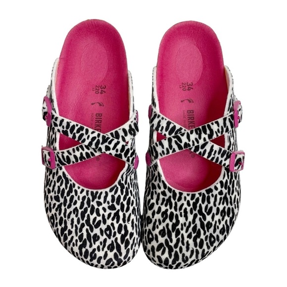 Birkenstock Dorian Leo Mule Lily Black Pink Animal Print EU 34 US 3/3.5 Narrow - Picture 2 of 8
